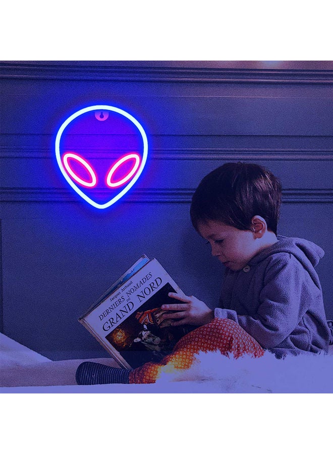 لافتة نيون LED على شكل كائن فضائي لديكور الحائط أزرق وردي 20 x 22سم - Image 5